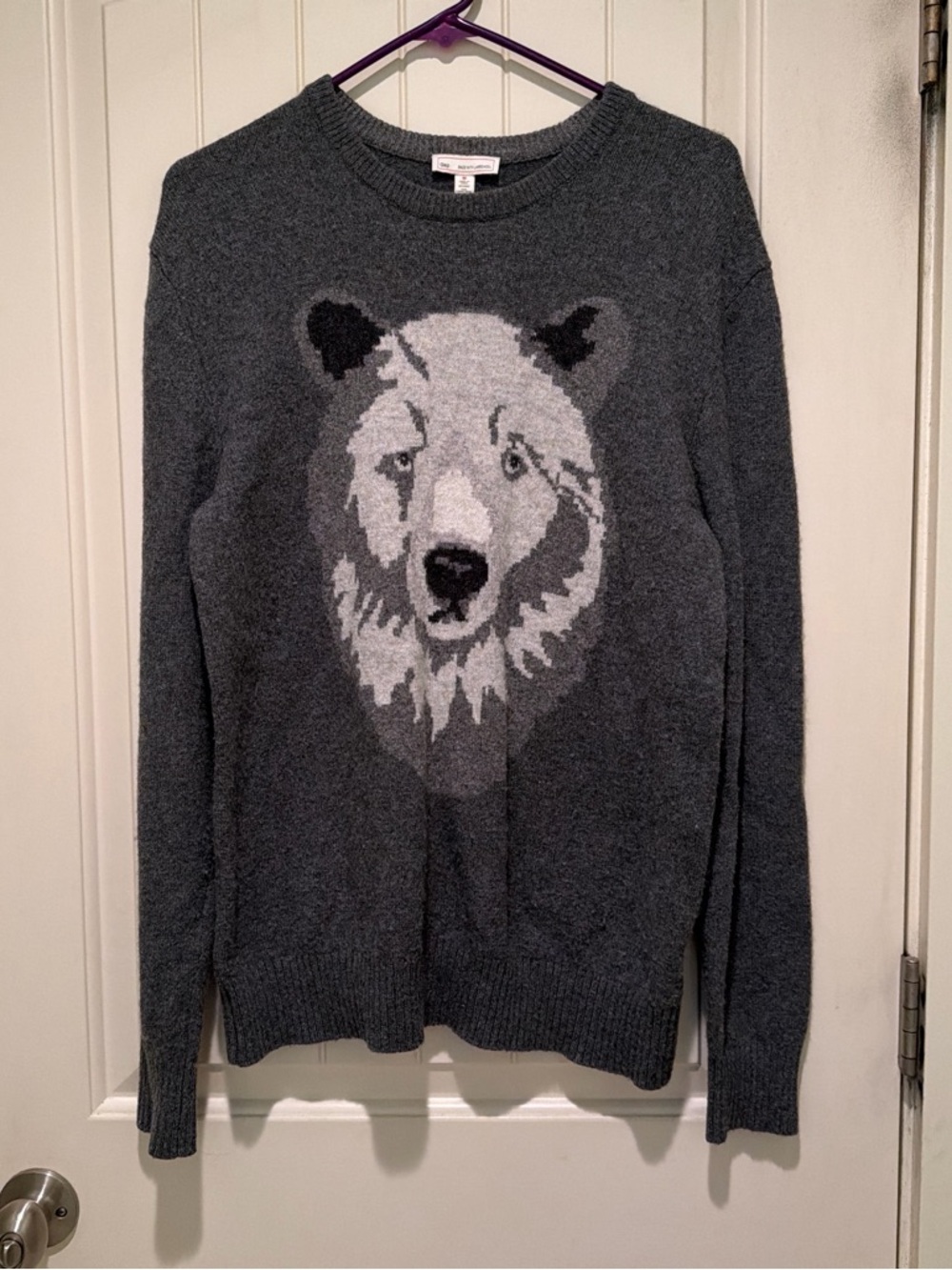 GAP Charcoal Gray bear Crewneck Sweater wool blend